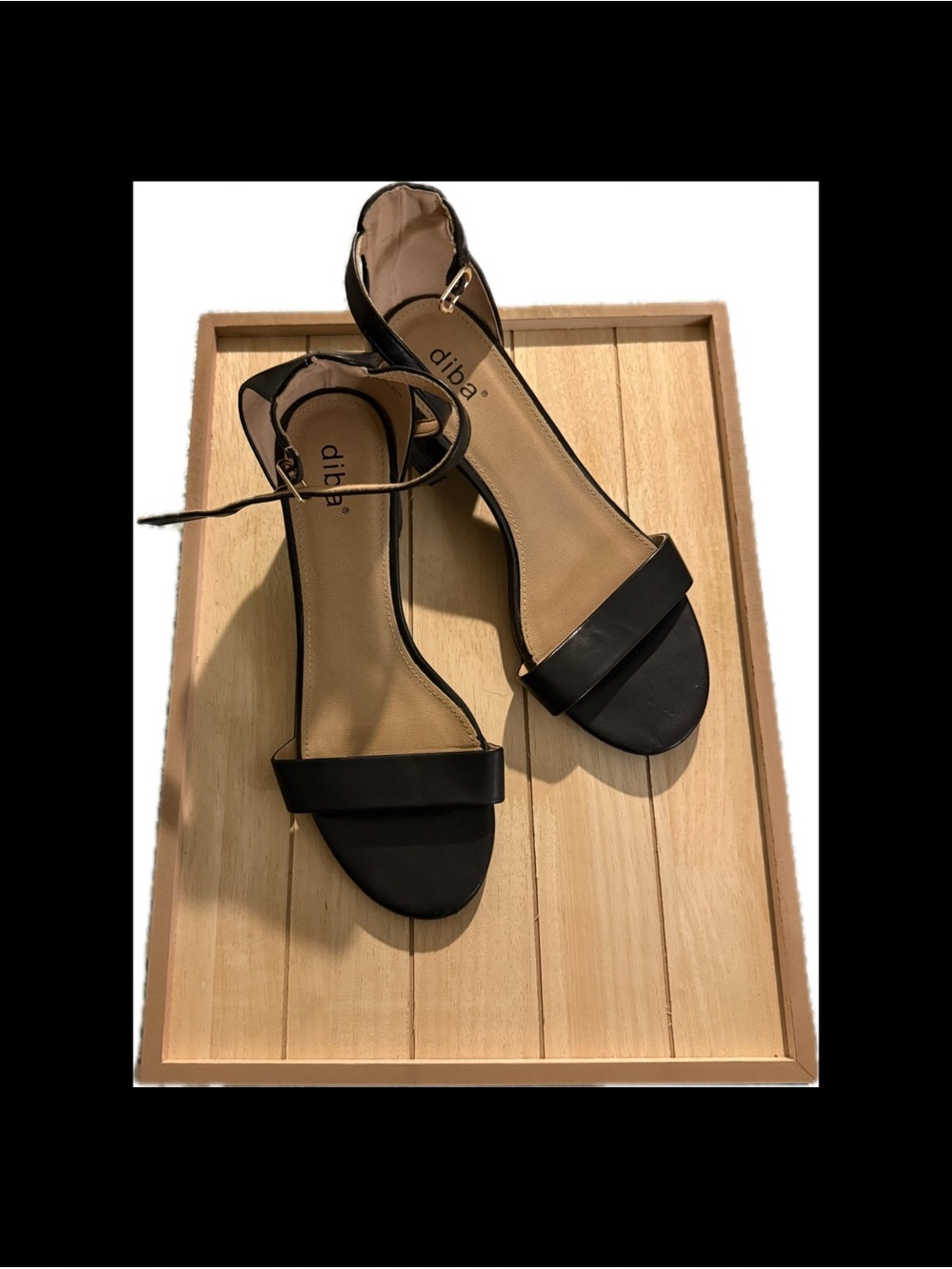 Diba Black Minimal Ankle-Strap Open-Toe Sandals